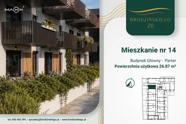 Rzut - Mieszkanie na sprzedaż 1 pokój o powierzchni 26,87 m² - numer 14 w Brodzińskiego 20