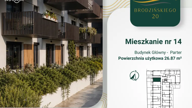Rzut - Mieszkanie na sprzedaż 1 pokój o powierzchni 26,87 m² - numer 14 w Brodzińskiego 20