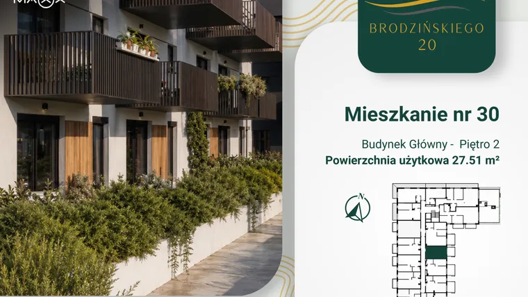 Rzut - Mieszkanie na sprzedaż 1 pokój o powierzchni 27,51 m² - numer 30 w Brodzińskiego 20