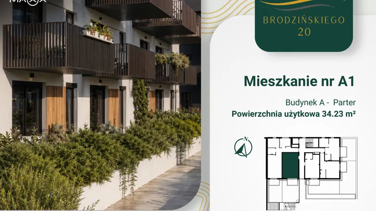 Rzut - Mieszkanie na sprzedaż 1 pokój o powierzchni 34,23 m² - numer A.01 w Brodzińskiego 20