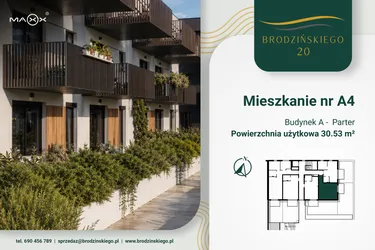 Rzut - Mieszkanie na sprzedaż 1 pokój o powierzchni 30,53 m² - numer A.04 w Brodzińskiego 20