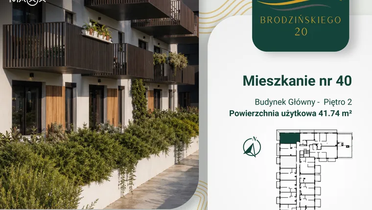 Rzut - Mieszkanie na sprzedaż 1 pokój o powierzchni 41,74 m² - numer 40 w Brodzińskiego 20
