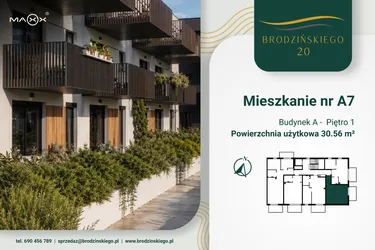 Rzut - Mieszkanie na sprzedaż 1 pokój o powierzchni 30,56 m² - numer A.07 w Brodzińskiego 20