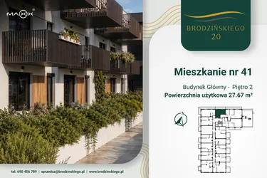 Rzut - Mieszkanie na sprzedaż 1 pokój o powierzchni 27,67 m² - numer 41 w Brodzińskiego 20