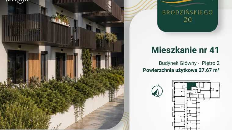 Rzut - Mieszkanie na sprzedaż 1 pokój o powierzchni 27,67 m² - numer 41 w Brodzińskiego 20
