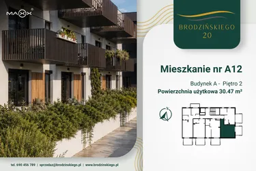 Rzut - Mieszkanie na sprzedaż 1 pokój o powierzchni 30,47 m² - numer A.12 w Brodzińskiego 20