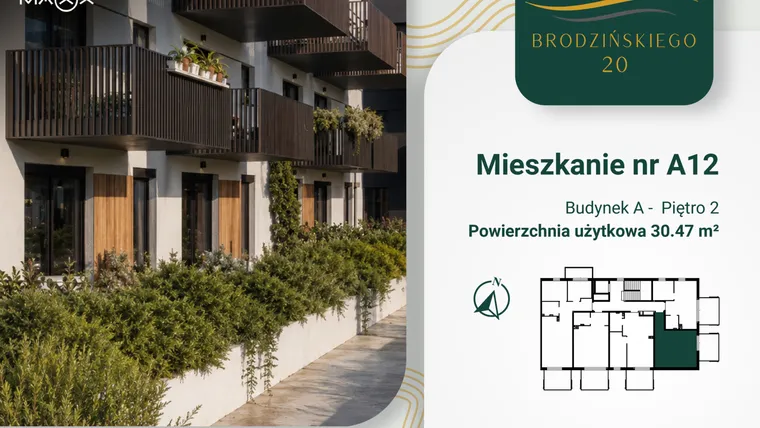Rzut - Mieszkanie na sprzedaż 1 pokój o powierzchni 30,47 m² - numer A.12 w Brodzińskiego 20