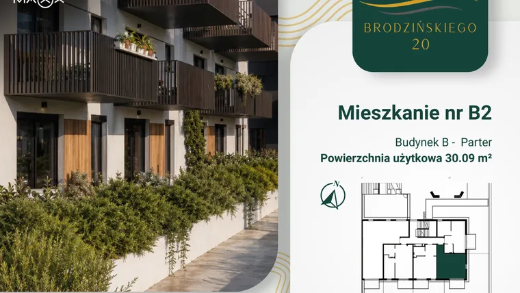Rzut - Mieszkanie na sprzedaż 1 pokój o powierzchni 30,09 m² - numer B.02 w Brodzińskiego 20