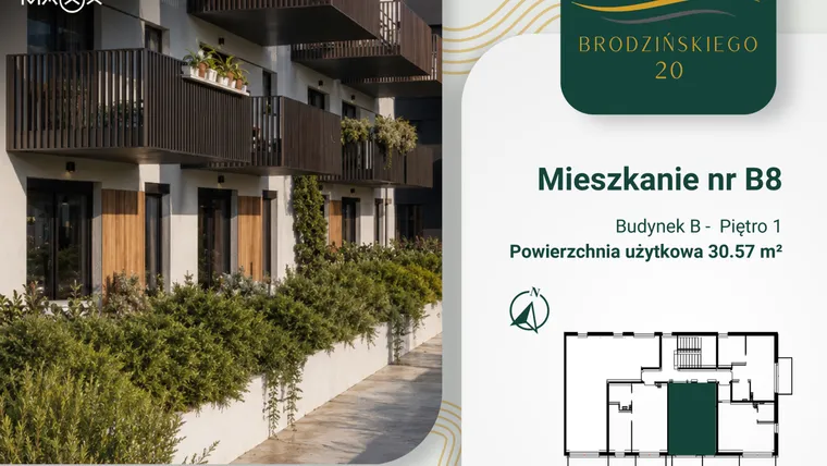 Rzut - Mieszkanie na sprzedaż 1 pokój o powierzchni 30,57 m² - numer B.08 w Brodzińskiego 20