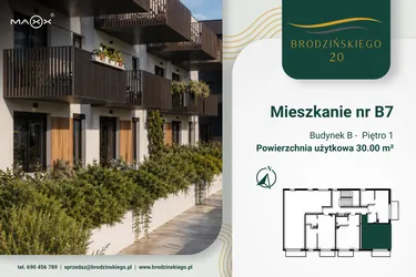 Rzut - Mieszkanie na sprzedaż 1 pokój o powierzchni 30 m² - numer B.07 w Brodzińskiego 20