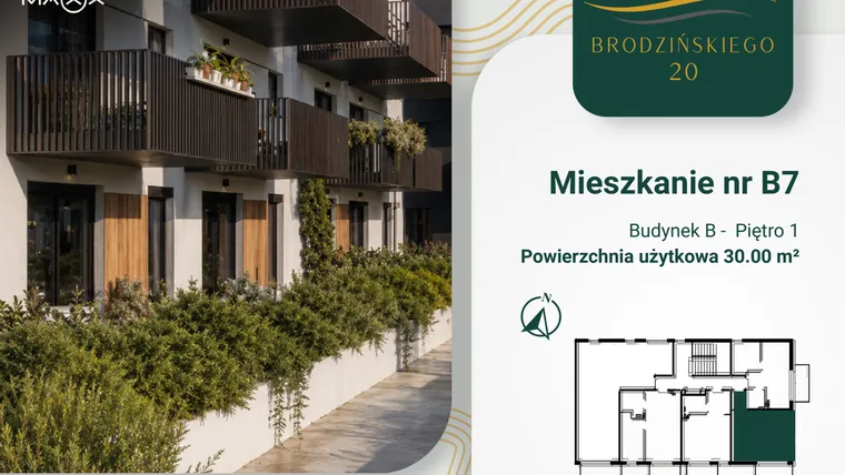 Rzut - Mieszkanie na sprzedaż 1 pokój o powierzchni 30 m² - numer B.07 w Brodzińskiego 20