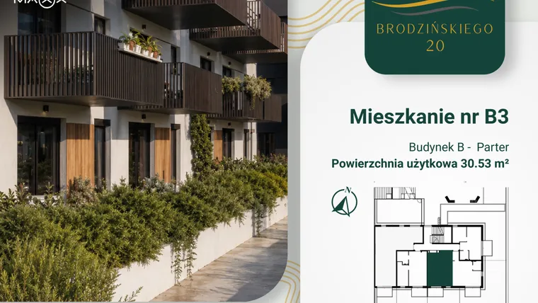 Rzut - Mieszkanie na sprzedaż 1 pokój o powierzchni 30,53 m² - numer B.03 w Brodzińskiego 20