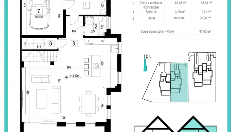 Rzut - Dom na sprzedaż 4 pokoje o powierzchni 192,42 m² - numer 101/1 w Siadło Dolne 99|101