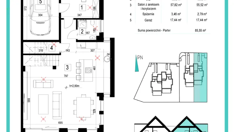 Rzut - Dom na sprzedaż 4 pokoje o powierzchni 168,74 m² - numer 99/1 w Siadło Dolne 99|101