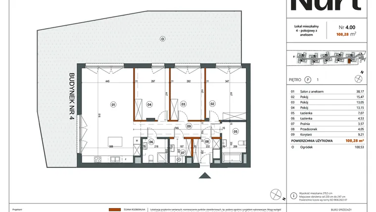 Rzut - Mieszkanie na sprzedaż 4 pokoje o powierzchni 108,28 m² - numer 4.00 w Nurt