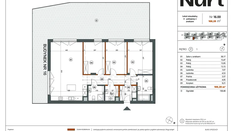 Rzut - Mieszkanie na sprzedaż 4 pokoje o powierzchni 108,28 m² - numer 16.00 w Nurt