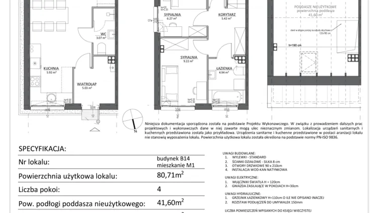 Rzut - Mieszkanie na sprzedaż 4 pokoje o powierzchni 80,71 m² - numer B14.M1 w Libre Park etap II
