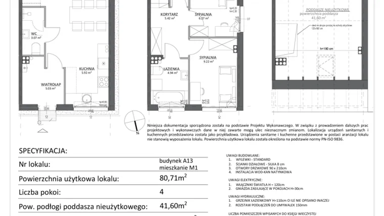 Rzut - Mieszkanie na sprzedaż 4 pokoje o powierzchni 80,71 m² - numer A13.M1 w Libre Park etap II