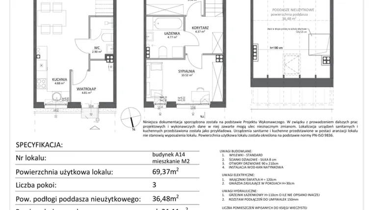 Rzut - Mieszkanie na sprzedaż 3 pokoje o powierzchni 69,37 m² - numer A14.M2 w Libre Park etap II