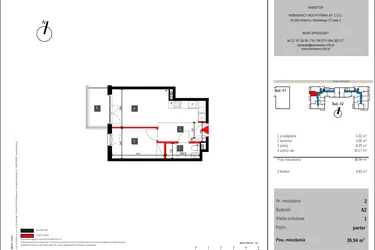 Rzut - Mieszkanie na sprzedaż 2 pokoje o powierzchni 36,94 m² - numer 2 w Mochtyńska 56 etap II