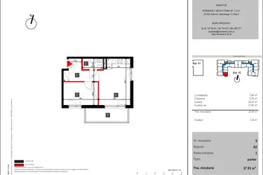 Rzut - Mieszkanie na sprzedaż 2 pokoje o powierzchni 37,93 m² - numer 5 w Mochtyńska 56 etap II