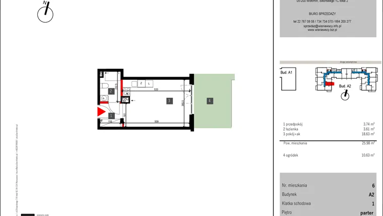Rzut - Mieszkanie na sprzedaż 1 pokój o powierzchni 25,98 m² - numer 6 w Mochtyńska 56 etap II