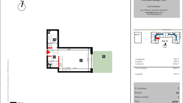 Rzut - Mieszkanie na sprzedaż 1 pokój o powierzchni 29,02 m² - numer 7 w Mochtyńska 56 etap II