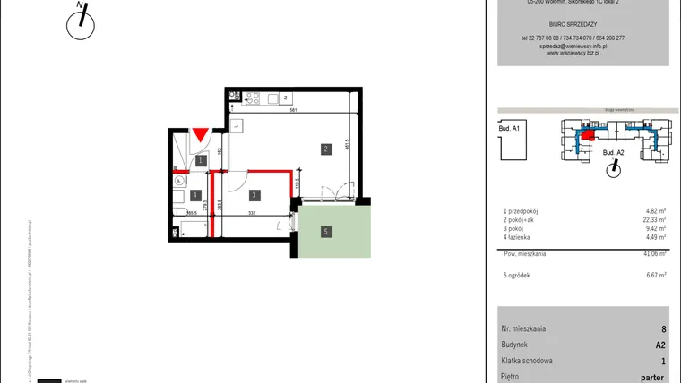 Rzut - Mieszkanie na sprzedaż 2 pokoje o powierzchni 41,06 m² - numer 8 w Mochtyńska 56 etap II