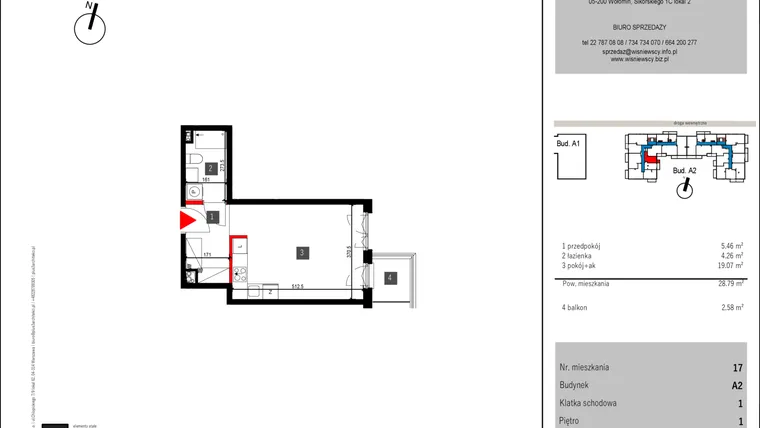Rzut - Mieszkanie na sprzedaż 1 pokój o powierzchni 28,79 m² - numer 17 w Mochtyńska 56 etap II