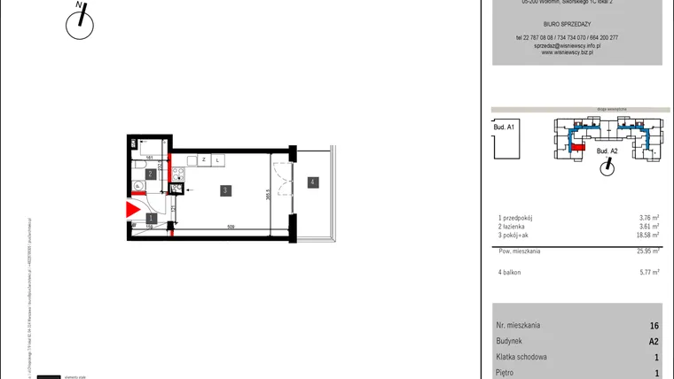 Rzut - Mieszkanie na sprzedaż 1 pokój o powierzchni 25,95 m² - numer 16 w Mochtyńska 56 etap II