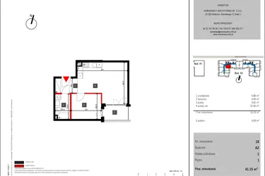 Rzut - Mieszkanie na sprzedaż 2 pokoje o powierzchni 41,15 m² - numer 18 w Mochtyńska 56 etap II