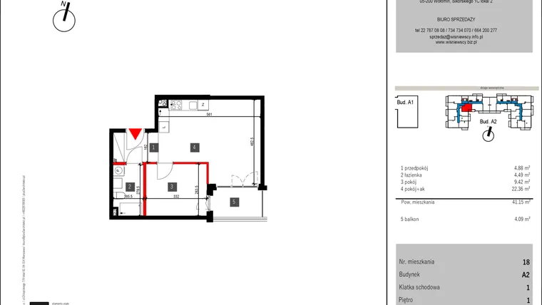 Rzut - Mieszkanie na sprzedaż 2 pokoje o powierzchni 41,15 m² - numer 18 w Mochtyńska 56 etap II