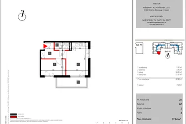 Rzut - Mieszkanie na sprzedaż 2 pokoje o powierzchni 37,84 m² - numer 27 w Mochtyńska 56 etap II