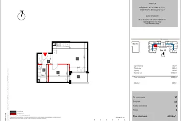 Rzut - Mieszkanie na sprzedaż 2 pokoje o powierzchni 40,89 m² - numer 30 w Mochtyńska 56 etap II
