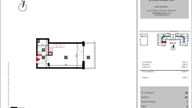 Rzut - Mieszkanie na sprzedaż 1 pokój o powierzchni 25,93 m² - numer 28 w Mochtyńska 56 etap II