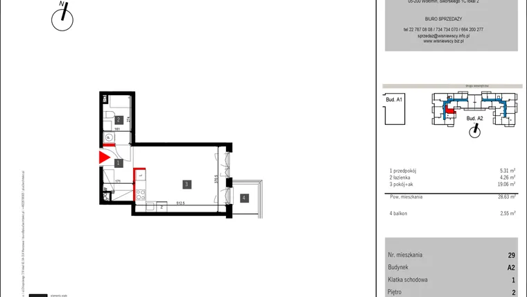 Rzut - Mieszkanie na sprzedaż 1 pokój o powierzchni 28,63 m² - numer 29 w Mochtyńska 56 etap II
