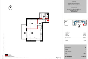 Rzut - Mieszkanie na sprzedaż 2 pokoje o powierzchni 44,06 m² - numer 38 w Mochtyńska 56 etap II