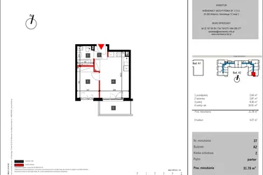 Rzut - Mieszkanie na sprzedaż 2 pokoje o powierzchni 31,78 m² - numer 37 w Mochtyńska 56 etap II