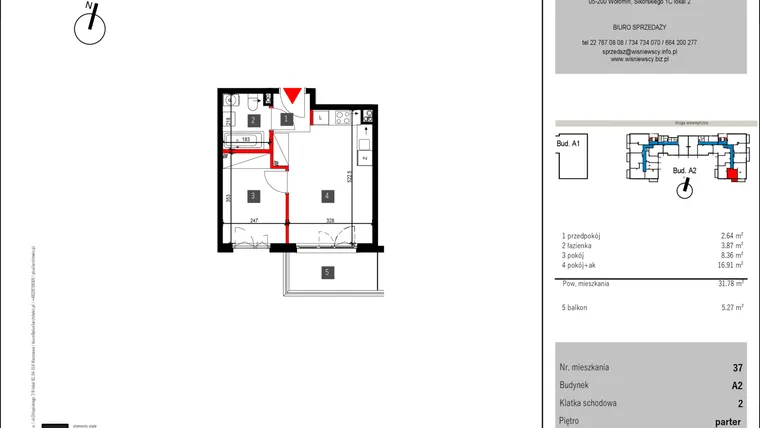 Rzut - Mieszkanie na sprzedaż 2 pokoje o powierzchni 31,78 m² - numer 37 w Mochtyńska 56 etap II
