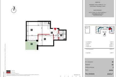 Rzut - Mieszkanie na sprzedaż 2 pokoje o powierzchni 43,05 m² - numer 40 w Mochtyńska 56 etap II