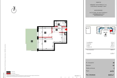 Rzut - Mieszkanie na sprzedaż 2 pokoje o powierzchni 38,9 m² - numer 39 w Mochtyńska 56 etap II