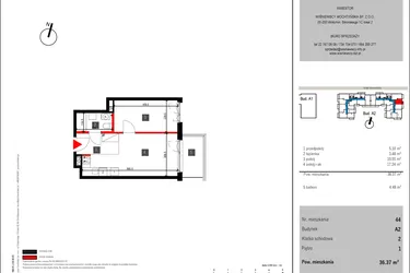 Rzut - Mieszkanie na sprzedaż 2 pokoje o powierzchni 36,37 m² - numer 44 w Mochtyńska 56 etap II