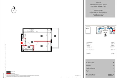 Rzut - Mieszkanie na sprzedaż 2 pokoje o powierzchni 38,55 m² - numer 45 w Mochtyńska 56 etap II