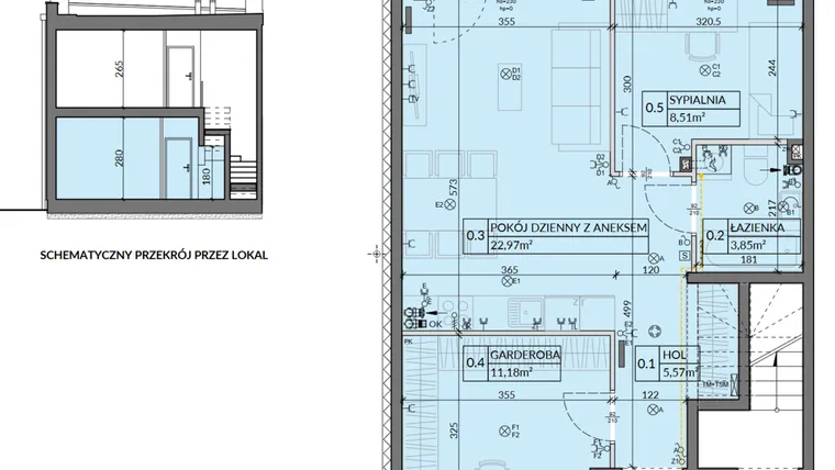 Rzut - Mieszkanie na sprzedaż 3 pokoje o powierzchni 52,08 m² - numer 1 w Boska Pabianicka