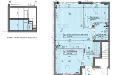 Rzut - Mieszkanie na sprzedaż 3 pokoje o powierzchni 52,08 m² - numer 1 w Boska Pabianicka