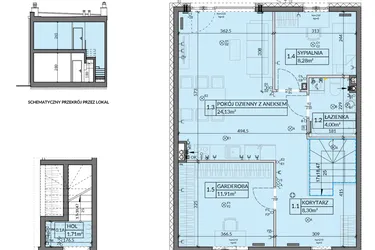 Rzut - Mieszkanie na sprzedaż 3 pokoje o powierzchni 61,78 m² - numer 2 w Boska Pabianicka