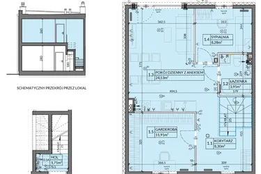 Rzut - Mieszkanie na sprzedaż 3 pokoje o powierzchni 61,78 m² - numer 6 w Boska Pabianicka