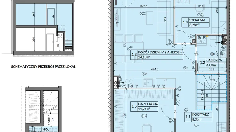 Rzut - Mieszkanie na sprzedaż 3 pokoje o powierzchni 61,78 m² - numer 6 w Boska Pabianicka