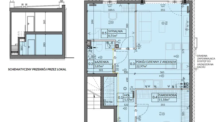 Rzut - Mieszkanie na sprzedaż 3 pokoje o powierzchni 52,08 m² - numer 3 w Boska Pabianicka