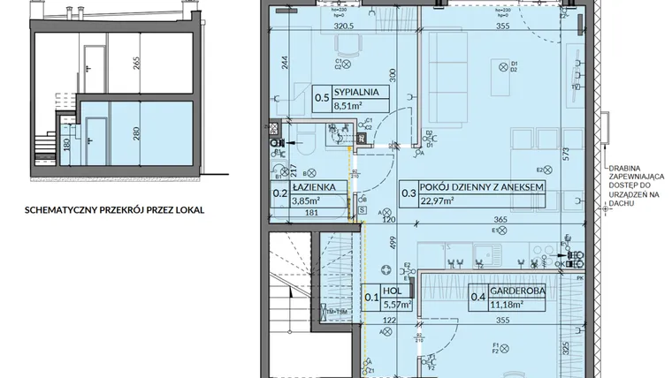 Rzut - Mieszkanie na sprzedaż 3 pokoje o powierzchni 52,08 m² - numer 15 w Boska Pabianicka